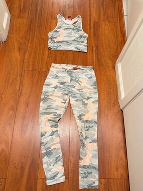 Hot Kiss Pink & Gray Camo Crop Tank and Leggings Set